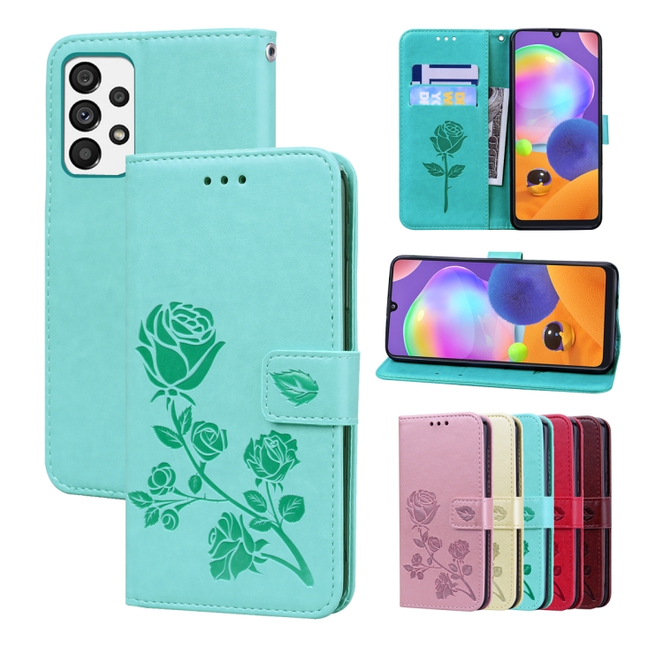 

For Samsung Galaxy A23 Rose Embossed Leather Phone Case(Green)