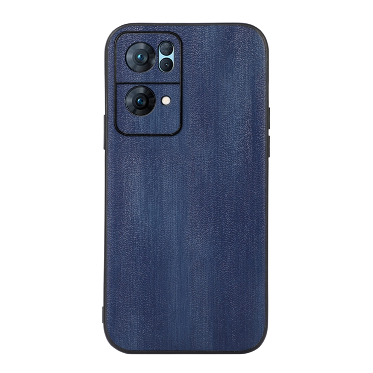 

For OPPO Reno7 Pro Yellow Cow Texture PU Phone Case(Blue)