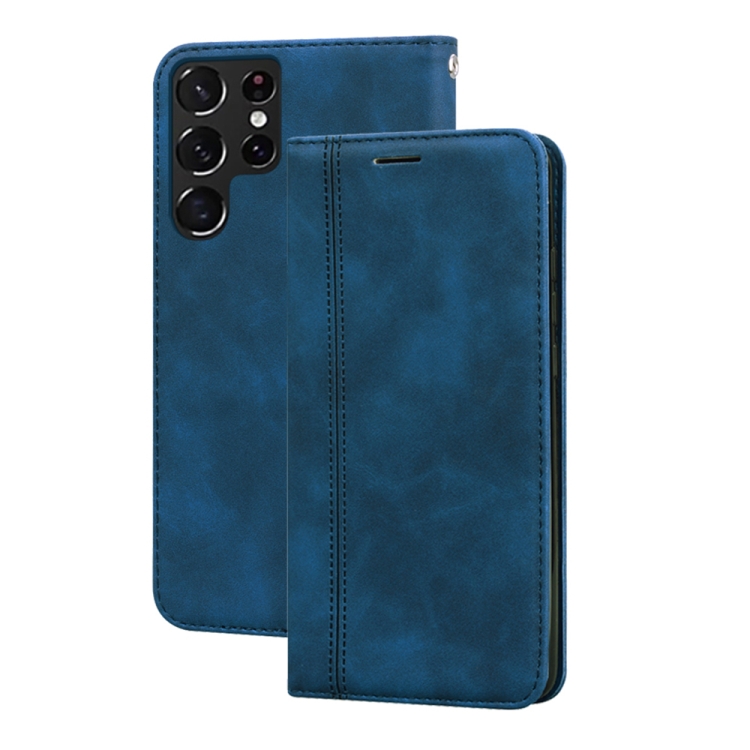 

For Samsung Galaxy S22 Ultra 5G Frosted Business Magnetic Flip Leather Phone Case(Blue)