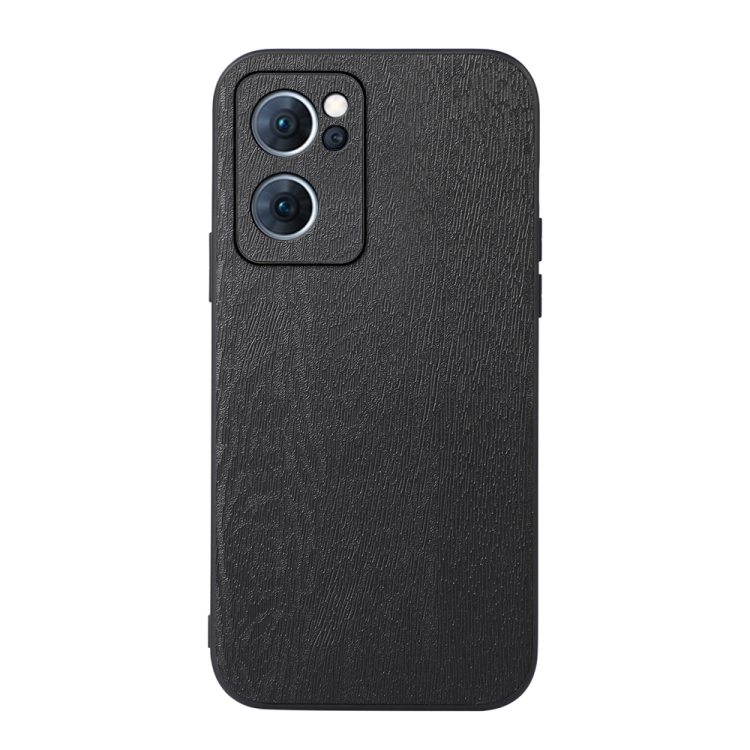 

For OPPO Reno7 5G Chinese Version Wood Texture PU Phone Case(Black)