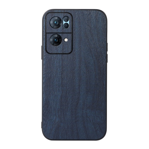 

For OPPO Reno7 Pro Wood Texture PU Phone Case(Blue)