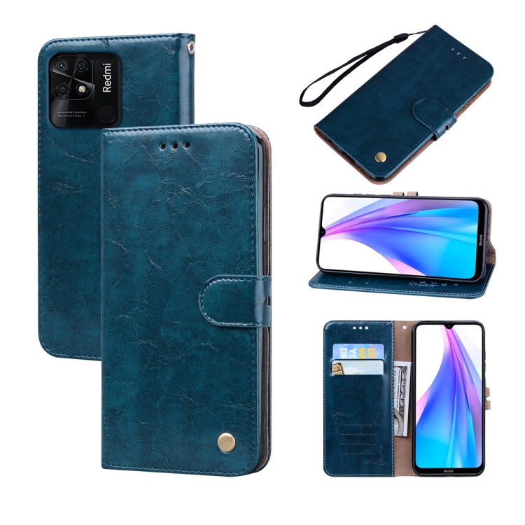 

For Xiaomi Redmi 10C Oil Wax Texture Leather Phone Case(Blue)