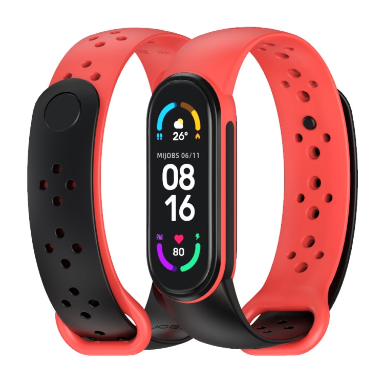 

For Xiaomi Mi Band 5/6/7 Mijobs Two-color TPU Silicone Watch Band(Black+Red)