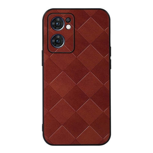 

For OPPO Reno7 5G International Version Weave Plaid PU Phone Case(Brown)