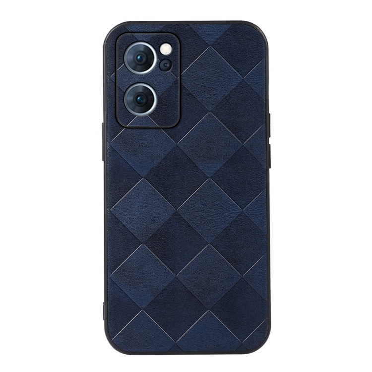 

For OPPO Reno7 5G Chinese Version Weave Plaid PU Phone Case(Blue)