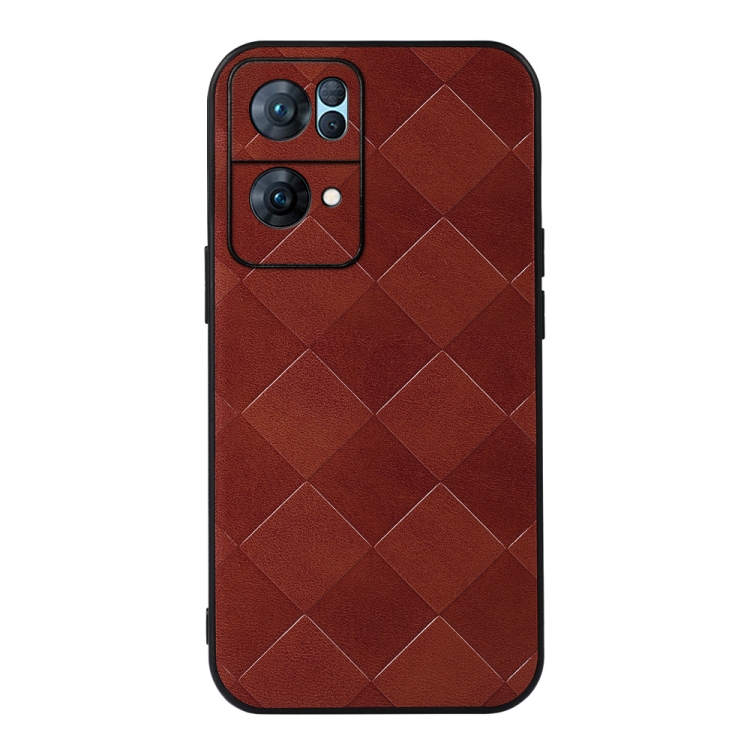 

For OPPO Reno7 Pro Weave Plaid PU Phone Case(Brown)