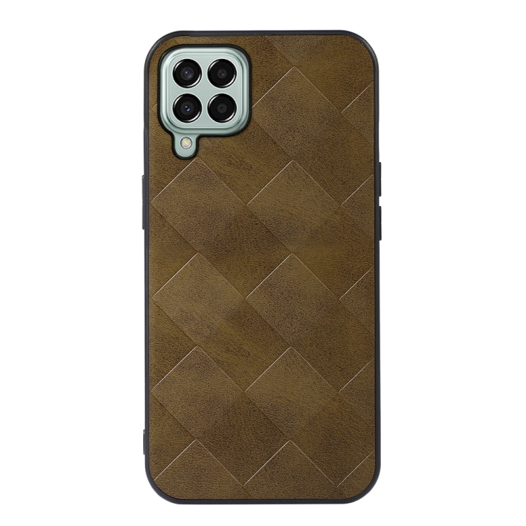 

For Samsung Galaxy M33 5G Weave Plaid PU Phone Case(Green)