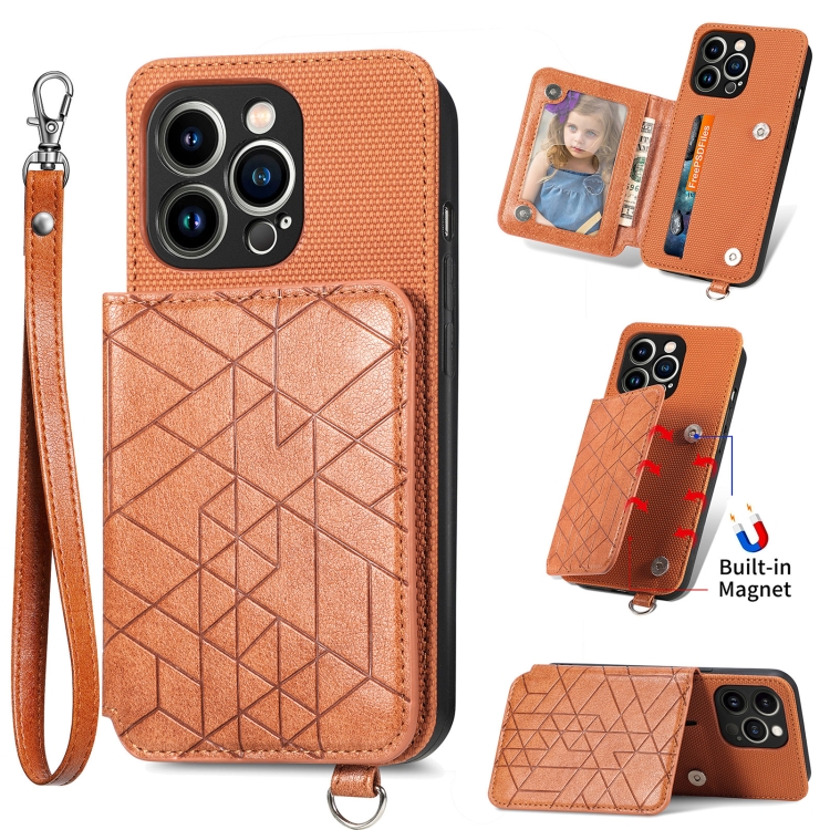 

Geometric Wallet Phone Case with Lanyard For iPhone 13 mini(Brown)