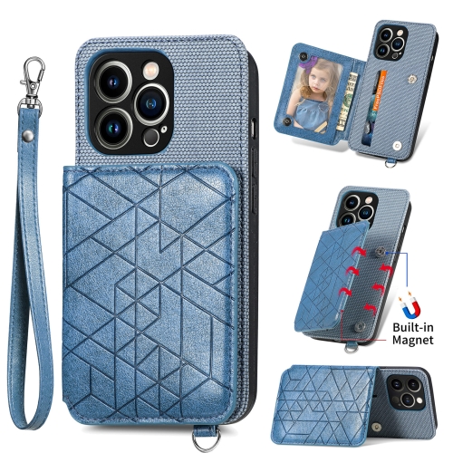 

Geometric Wallet Phone Case with Lanyard For iPhone 12 / 12 Pro(Blue)