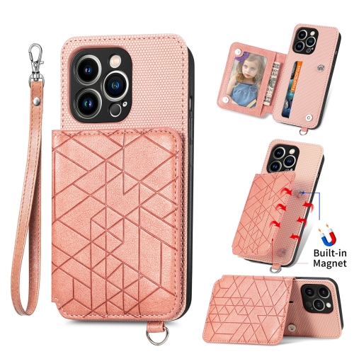 

Geometric Wallet Phone Case with Lanyard For iPhone 11 Pro(Pink)