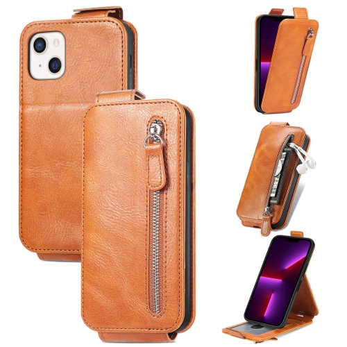 

Zipper Wallet Vertical Flip Leather Phone Case For iPhone 13(Brown)