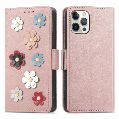 

Stereoscopic Flowers Leather Phone Case For iPhone 12 Pro Max(Pink)