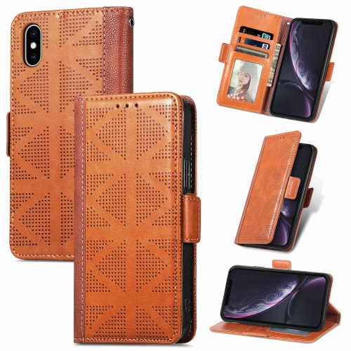 

Grid Leather Flip Phone Case For iPhone XS Max(Brown)