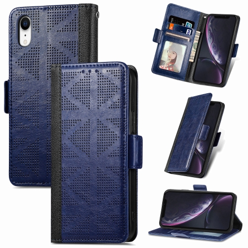 

Grid Leather Flip Phone Case For iPhone XR(Blue)