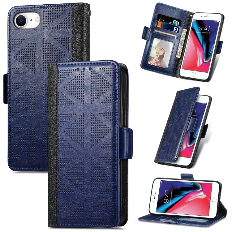 

Grid Leather Flip Phone Case For iPhone SE 2022 / SE 2020 / 8 / 7(Blue)