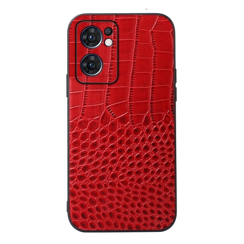 

For OPPO Reno7 5G International Version Crocodile Texture Genuine Leather Phone Case(Red)