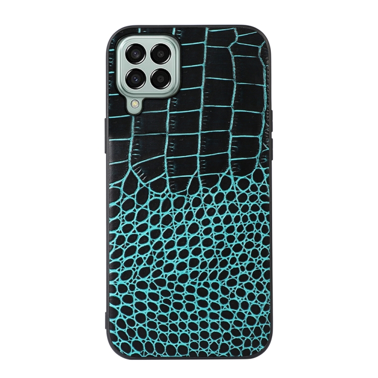 

For Samsung Galaxy M33 5G Crocodile Texture Genuine Leather Phone Case(Cyan Blue)