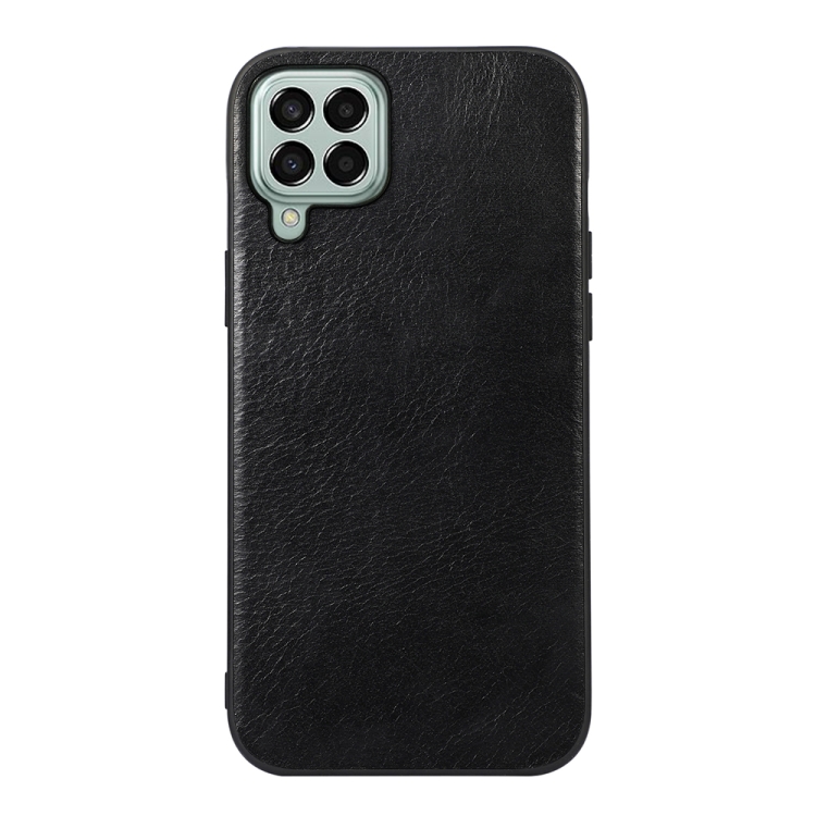 

For Samsung Galaxy M33 5G Genuine Leather Double Color Crazy Horse Phone Case(Black)