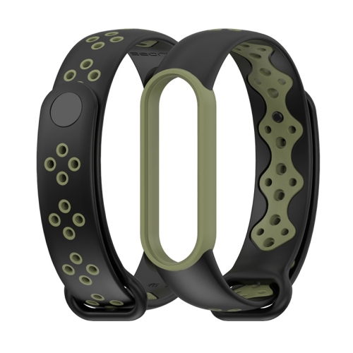 For Xiaomi Mi Band 6 / 5 Mijobs Sport Two-color TPU Watch Band(Black+Army Green)