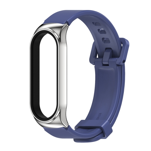 For Xiaomi Mi Band 3/4/5/6 Mijobs CS Silicone Waterproof Watch Band(Midnight Blue+Silver)