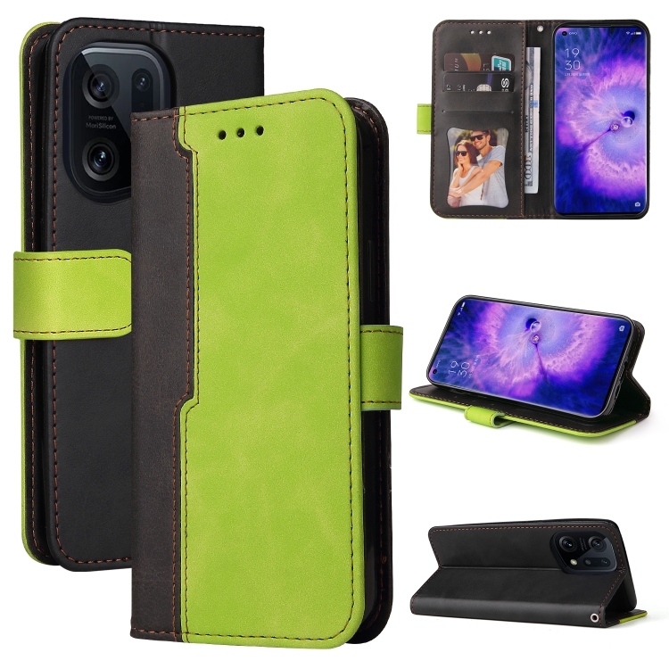 

For OPPO Find X5 Stitching-Color Flip Leather Phone Case(Green)