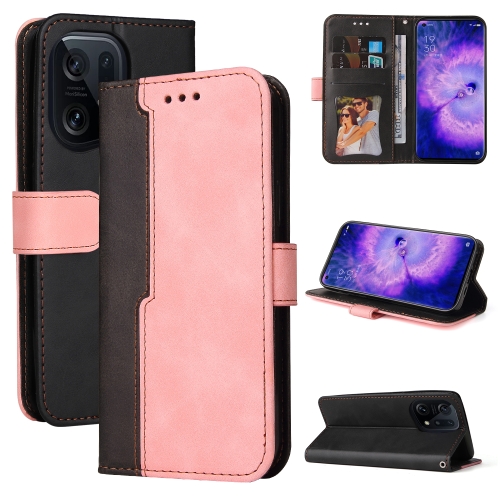 

For OPPO Find X5 Pro Stitching-Color Flip Leather Phone Case(Pink)