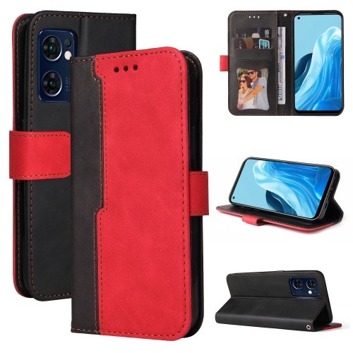 

For OPPO Find X5 Lite / Reno7 5G Global Stitching-Color Flip Leather Phone Case(Red)