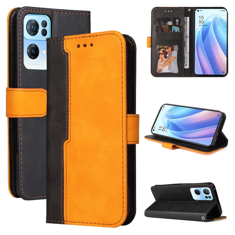 

For OPPO Reno7 Pro 5G Stitching-Color Flip Leather Phone Case(Orange)