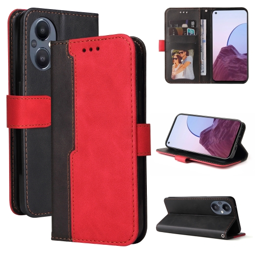 

For OPPO Reno7 Z 5G / A96 5G Stitching-Color Flip Leather Phone Case(Red)