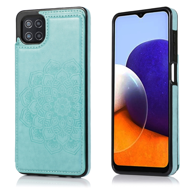 

For Samsung Galaxy A22 Double Buckle Mandala PU+TPU Phone Case(Green)