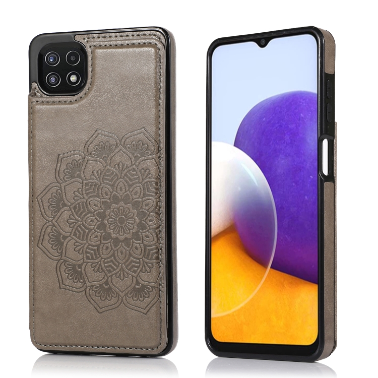 

For Samsung Galaxy A22 Double Buckle Mandala PU+TPU Phone Case(Grey)