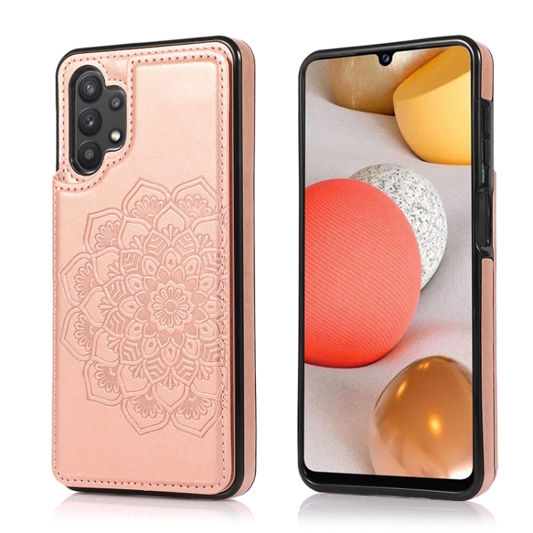 

For Samsung Galaxy A32 Double Buckle Mandala PU+TPU Phone Case(Rose Gold)