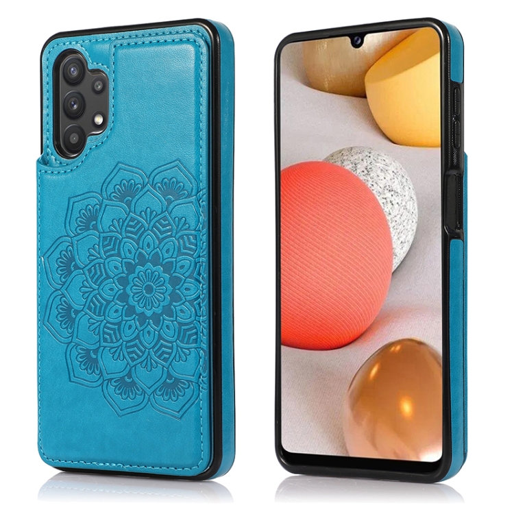 

For Samsung Galaxy A32 Double Buckle Mandala PU+TPU Phone Case(Blue)