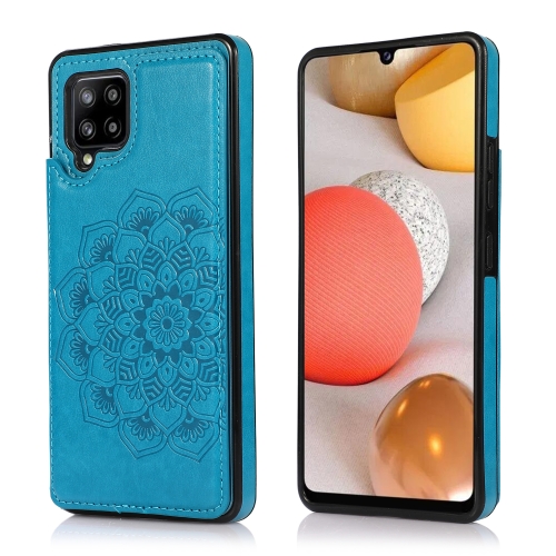

For Samsung Galaxy A42 5G Double Buckle Mandala PU+TPU Phone Case(Blue)