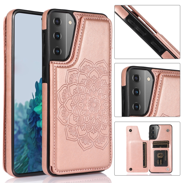 

For Samsung Galaxy S21+ 5G Double Buckle Mandala PU+TPU Phone Case(Rose Gold)
