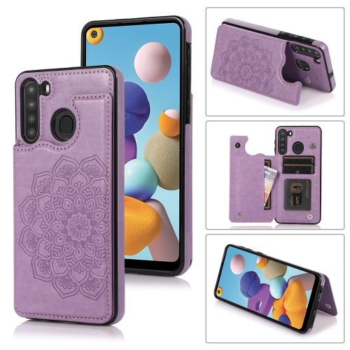 

For Samsung Galaxy A21 Double Buckle Mandala PU+TPU Phone Case(Purple)