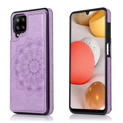 

For Samsung Galaxy A12 Double Buckle Mandala PU+TPU Phone Case(Purple)