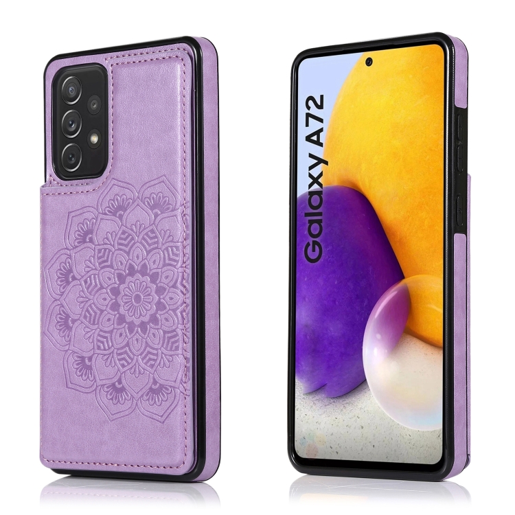 

For Samsung Galaxy A72 Double Buckle Mandala PU+TPU Phone Case(Purple)