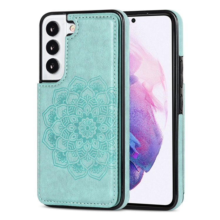 

For Samsung Galaxy S22 5G Double Buckle Mandala PU+TPU Phone Case(Green)
