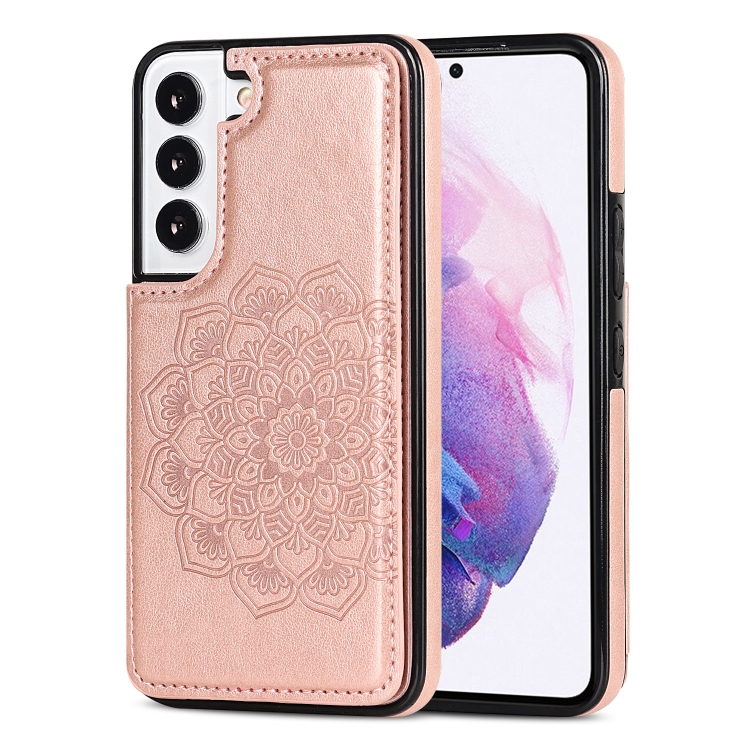 

For Samsung Galaxy S22+ 5G Double Buckle Mandala PU+TPU Phone Case(Rose Gold)