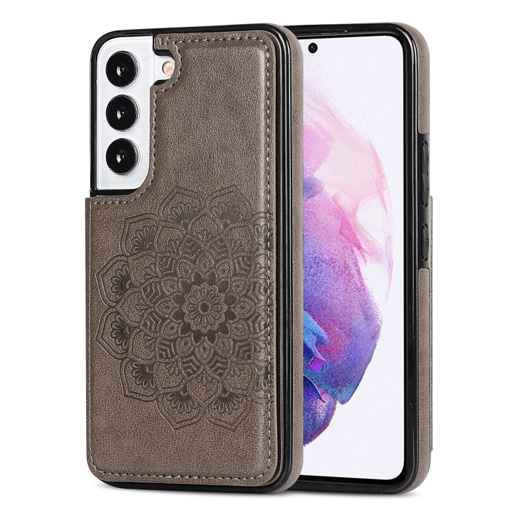 

For Samsung Galaxy S22+ 5G Double Buckle Mandala PU+TPU Phone Case(Grey)