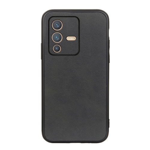 

For vivo S12 5G / V23 5G Accurate Hole Two-color Calf Texture PU Phone Case(Black)