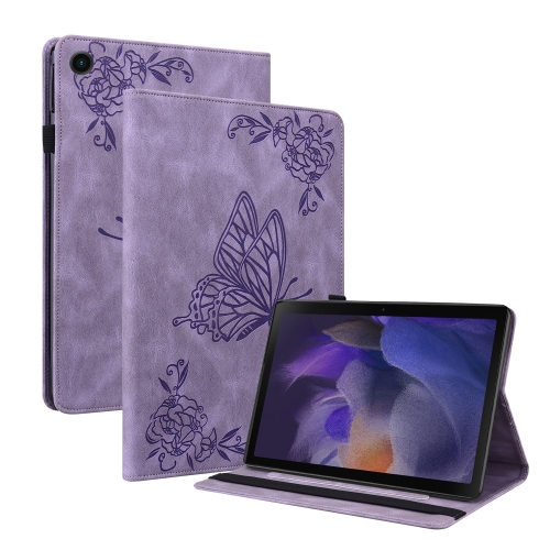 

For Realme Pad Butterfly Flower Embossed Leather Tablet Case(Purple)