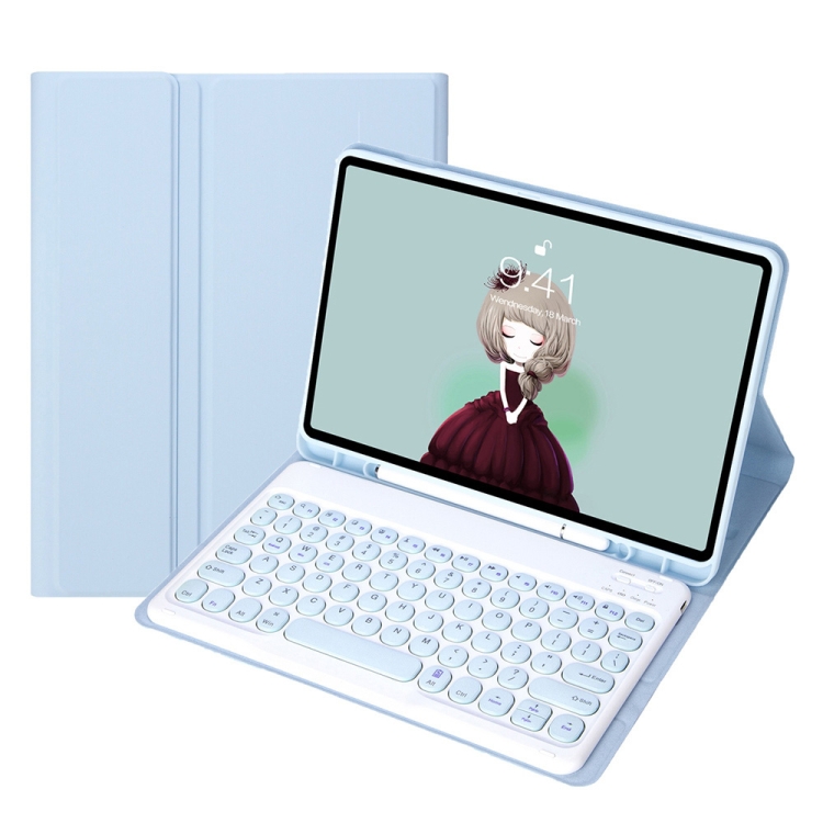 

YA610B Candy Color Skin Feel Texture Round Keycap Bluetooth Keyboard Leather Case For Samsung Galaxy Tab S6 Lite 10.4 inch SM-P610 / SM-P615(White Ice)