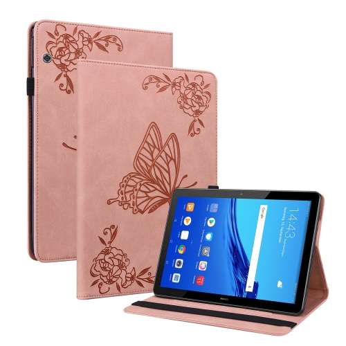 

For Huawei MediaPad T5 Butterfly Flower Embossed Leather Tablet Case(Rose Gold)