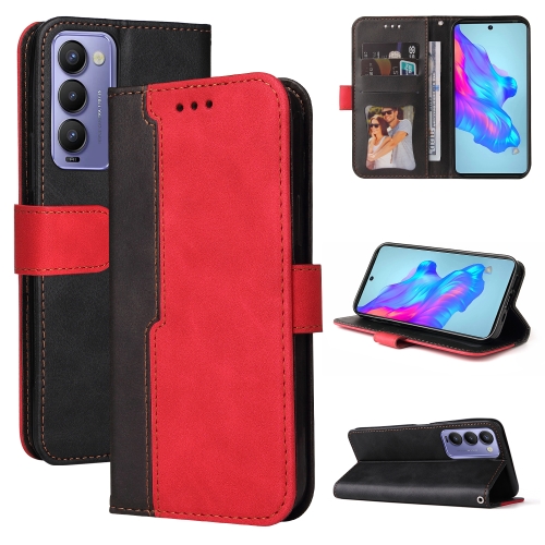 

For Tecno Camon 18/18 P Stitching-Color Horizontal Flip Leather Case(Red)