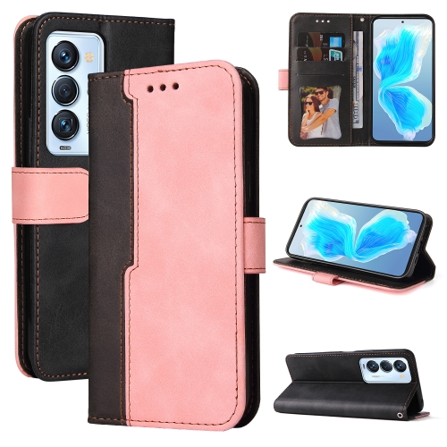 For Tecno Camon 18 Premier Stitching-Color Horizontal Flip Leather Case(Pink)