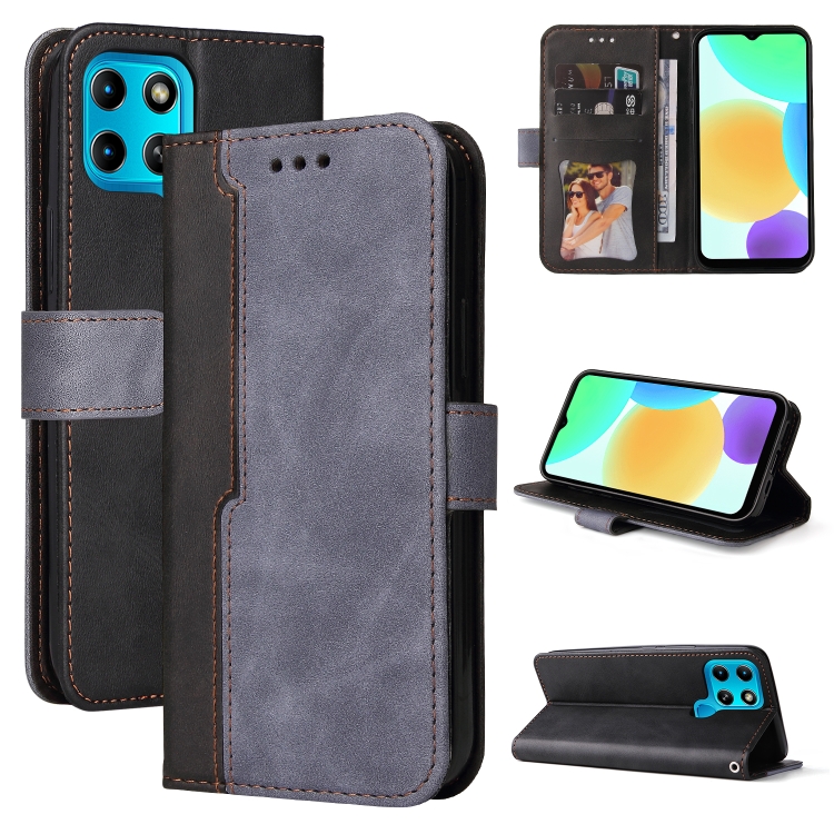 

For Infinix Smart 6 Stitching-Color Horizontal Flip Leather Case(Grey)