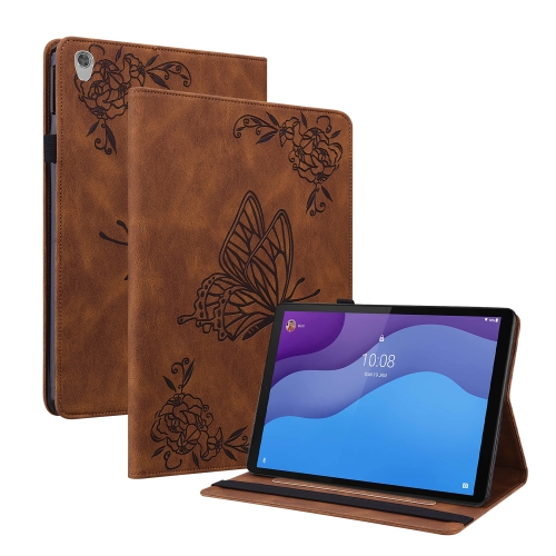 

For Lenovo Tab M10 HD 2nd Gen TB-X306X/TB-X306F Butterfly Flower Embossed Leather Tablet Case(Brown)