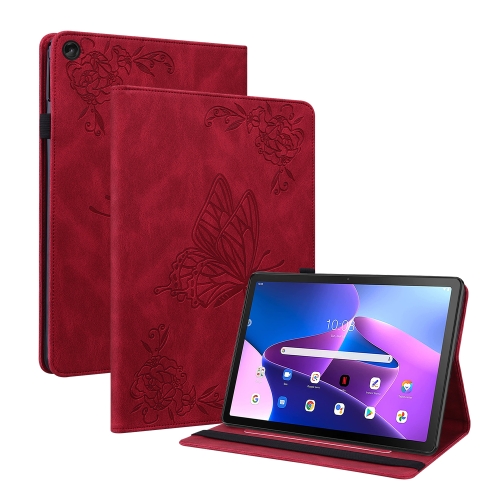 

For Lenovo Tab M10 Plus 10.6 3rd Gen Butterfly Flower Embossed Leather Tablet Case(Red)